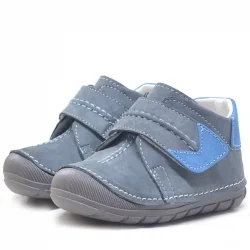 Hakiki Deri Gri Cırtlı Mevsimlik Erkek Bebek Ayakkabı