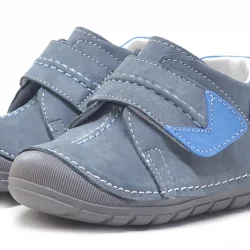 Hakiki Deri Gri Cırtlı Mevsimlik Erkek Bebek Ayakkabı