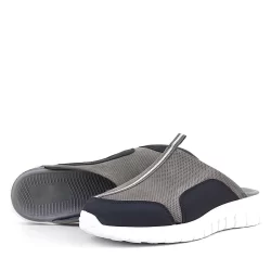 Hakiki Deri Gri Siyah Comfort Spor Terlik