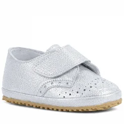 Hakiki Deri Gümüş Gri Cırtlı Bebek Patik Ayakkabı