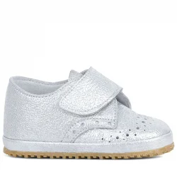 Hakiki Deri Gümüş Gri Cırtlı Bebek Patik Ayakkabı