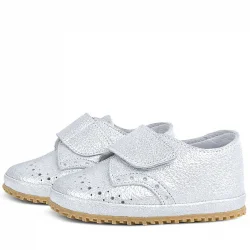 Hakiki Deri Gümüş Gri Cırtlı Bebek Patik Ayakkabı