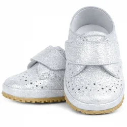 Hakiki Deri Gümüş Gri Cırtlı Bebek Patik Ayakkabı