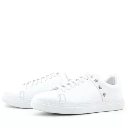 Hakiki Deri Kadın Beyaz Bağcıklı Yıldızlı Sneaker Ayakkabı