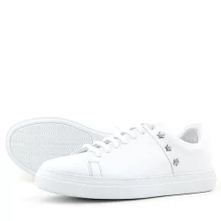 Hakiki Deri Kadın Beyaz Bağcıklı Yıldızlı Sneaker Ayakkabı