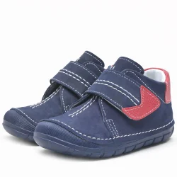 Hakiki Deri Lacivert Cırtlı Mevsimlik Erkek Bebek Ayakkabı