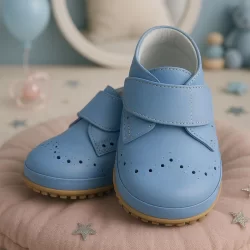 Hakiki Deri Mavi Cırtlı Bebek Patik Ayakkabı