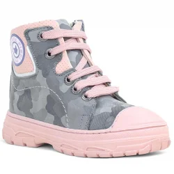 Hakiki Deri Pixel Gri Pudra Kamuflaj Desenli Kız Çocuk Bot