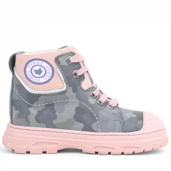 Hakiki Deri Pixel Gri Pudra Kamuflaj Desenli Kız Çocuk Bot