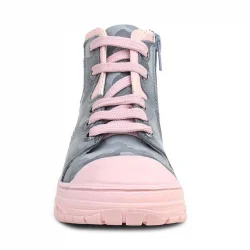 Hakiki Deri Pixel Gri Pudra Kamuflaj Desenli Kız Çocuk Bot