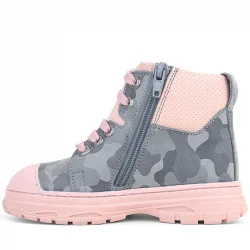 Hakiki Deri Pixel Gri Pudra Kamuflaj Desenli Kız Çocuk Bot