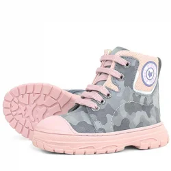 Hakiki Deri Pixel Gri Pudra Kamuflaj Desenli Kız Çocuk Bot