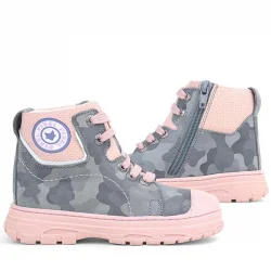 Hakiki Deri Pixel Gri Pudra Kamuflaj Desenli Kız Çocuk Bot