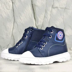 Hakiki Deri Pixel Koyu Lacivert Bağcıklı Fermuarlı Çocuk Bot