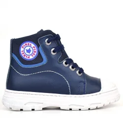 Hakiki Deri Pixel Koyu Lacivert Bağcıklı Fermuarlı Çocuk Bot