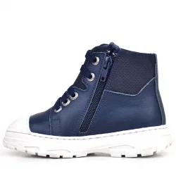 Hakiki Deri Pixel Koyu Lacivert Bağcıklı Fermuarlı Çocuk Bot