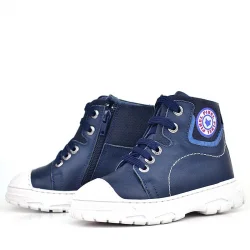 Hakiki Deri Pixel Koyu Lacivert Bağcıklı Fermuarlı Çocuk Bot