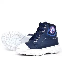 Hakiki Deri Pixel Koyu Lacivert Bağcıklı Fermuarlı Çocuk Bot