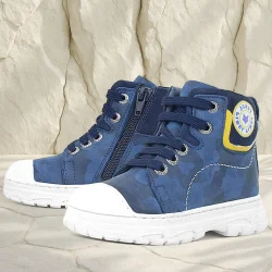 Hakiki Deri Pixel Lacivert Kamuflaj Desenli Kız Çocuk Bot