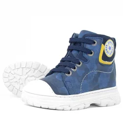 Hakiki Deri Pixel Lacivert Kamuflaj Desenli Kız Çocuk Bot