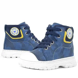 Hakiki Deri Pixel Lacivert Kamuflaj Desenli Kız Çocuk Bot