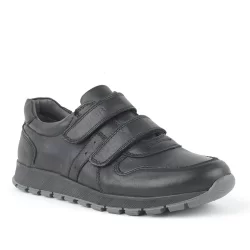 Hakiki Deri Siyah Cırtlı Spor Çocuk Ayakkabı Sneaker