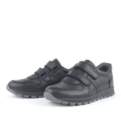 Hakiki Deri Siyah Cırtlı Spor Çocuk Ayakkabı Sneaker