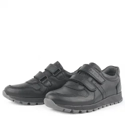 Hakiki Deri Siyah Cırtlı Spor Çocuk Ayakkabı Sneaker