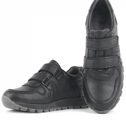 Hakiki Deri Siyah Cırtlı Spor Çocuk Ayakkabı Sneaker