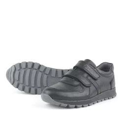 Hakiki Deri Siyah Cırtlı Spor Çocuk Ayakkabı Sneaker