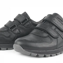 Hakiki Deri Siyah Cırtlı Spor Çocuk Ayakkabı Sneaker