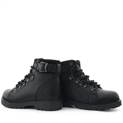 Hakiki Deri Siyah Gerçek Kürklü Bağcıklı Fermuarlı Çocuk Botu