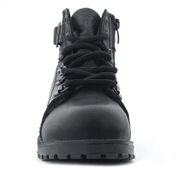 Hakiki Deri Siyah Gerçek Kürklü Bağcıklı Fermuarlı Çocuk Botu