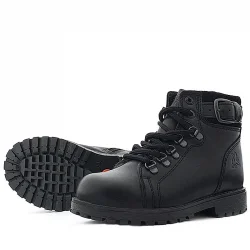 Hakiki Deri Siyah Gerçek Kürklü Bağcıklı Fermuarlı Çocuk Botu