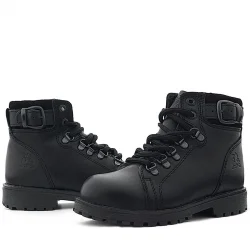 Hakiki Deri Siyah Gerçek Kürklü Bağcıklı Fermuarlı Çocuk Botu