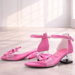 Jessie Fuşya Saten Kurdeleli Kız Çocuk Topuklu Ayakkabı