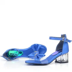 Jessie Saks Mavi Saten Kurdeleli Kız Çocuk Topuklu Ayakkabı