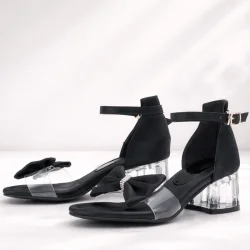 Jessie Siyah Saten Kurdeleli Kız Çocuk Topuklu Ayakkabı