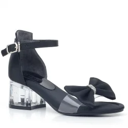 Jessie Siyah Saten Kurdeleli Kız Çocuk Topuklu Ayakkabı