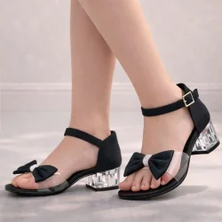 Jessie Siyah Saten Kurdeleli Kız Çocuk Topuklu Ayakkabı