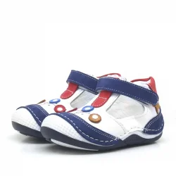 Lacivert Hakiki Deri Cırtlı Erkek Bebek Ayakkabı Patik