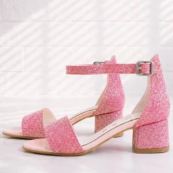 Lilo Simli Fuşya Pembe Tek Bantlı Kız Çocuk Topuklu Abiye Ayakkabı