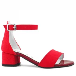 Lilo Simli Kırmızı Tek Bantlı Kız Çocuk Topuklu Abiye Ayakkabı