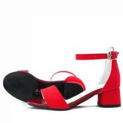 Lilo Simli Kırmızı Tek Bantlı Kız Çocuk Topuklu Abiye Ayakkabı