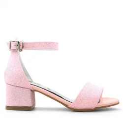 Lilo Simli Pembe Tek Bantlı Kız Çocuk Topuklu Abiye Ayakkabı