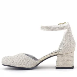 Merida Gold Simli Kalın Topuklu İnci Detaylı Kız Çocuk Topuklu Ayakkabı