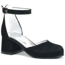 Merida Siyah Süet Kalın Topuklu Kız Çocuk Topuklu Ayakkabı