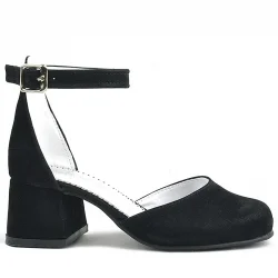 Merida Siyah Süet Kalın Topuklu Kız Çocuk Topuklu Ayakkabı