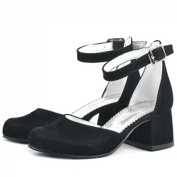 Merida Siyah Süet Kalın Topuklu Kız Çocuk Topuklu Ayakkabı