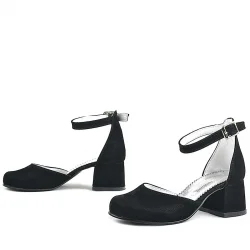 Merida Siyah Süet Kalın Topuklu Kız Çocuk Topuklu Ayakkabı